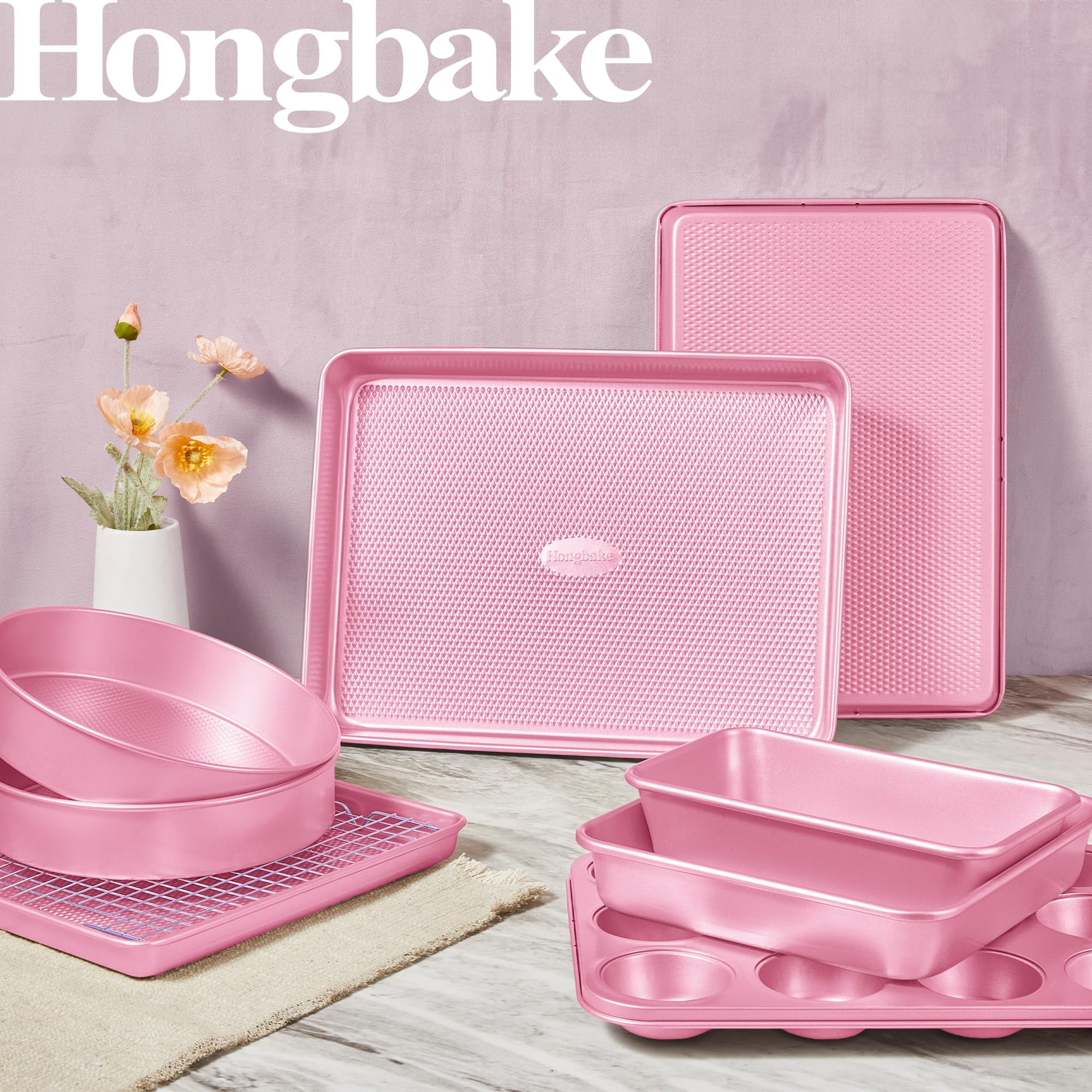 HONGBAKE Bakeware Sets, Baking Pans Set, Nonstick Oven Pan for Kitchen with Wider Grips, 10 Pieces Including Rack, Cookie Sheet, Cake Pans, Loaf Pan, Muffin Pan, Pizza Pan - Grey - Image 37