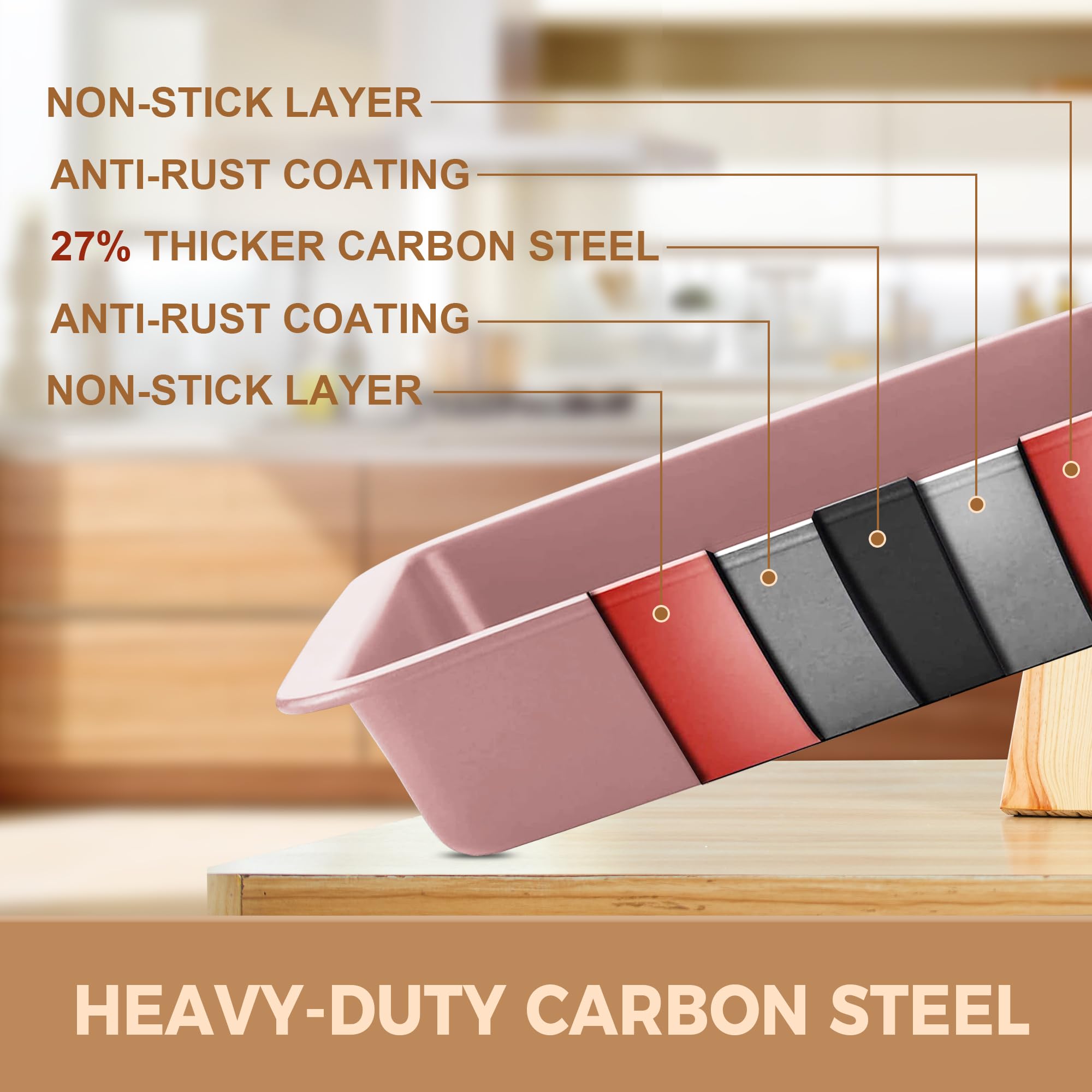 HONGBAKE Bakeware Sets, Baking Pans Set, Nonstick Oven Pan for Kitchen with Wider Grips, 10 Pieces Including Rack, Cookie Sheet, Cake Pans, Loaf Pan, Muffin Pan, Pizza Pan - Grey - Image 47