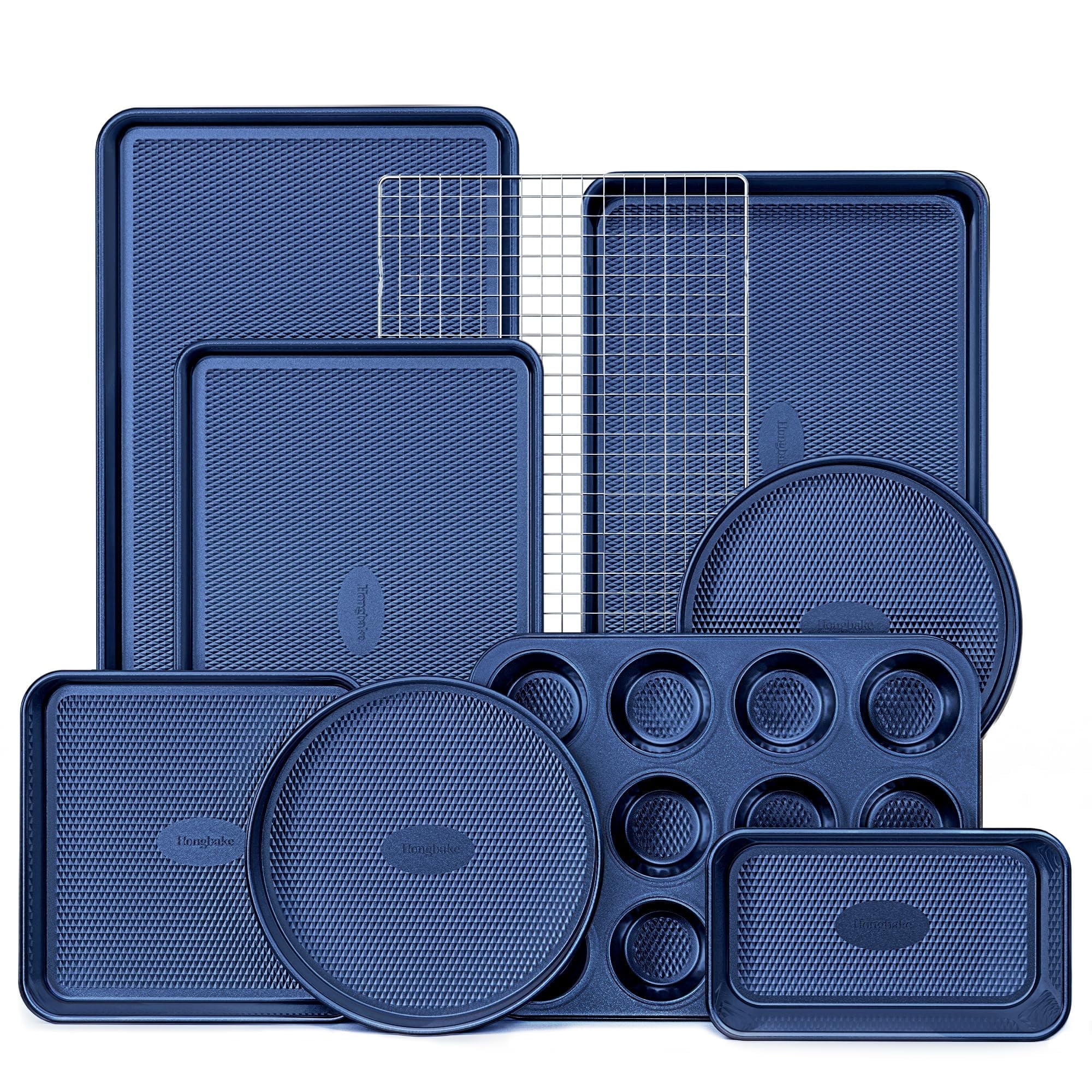 HONGBAKE Bakeware Sets, Baking Pans Set, Nonstick Oven Pan for Kitchen with Wider Grips, 10 Pieces Including Rack, Cookie Sheet, Cake Pans, Loaf Pan, Muffin Pan, Pizza Pan - Grey - Image 57