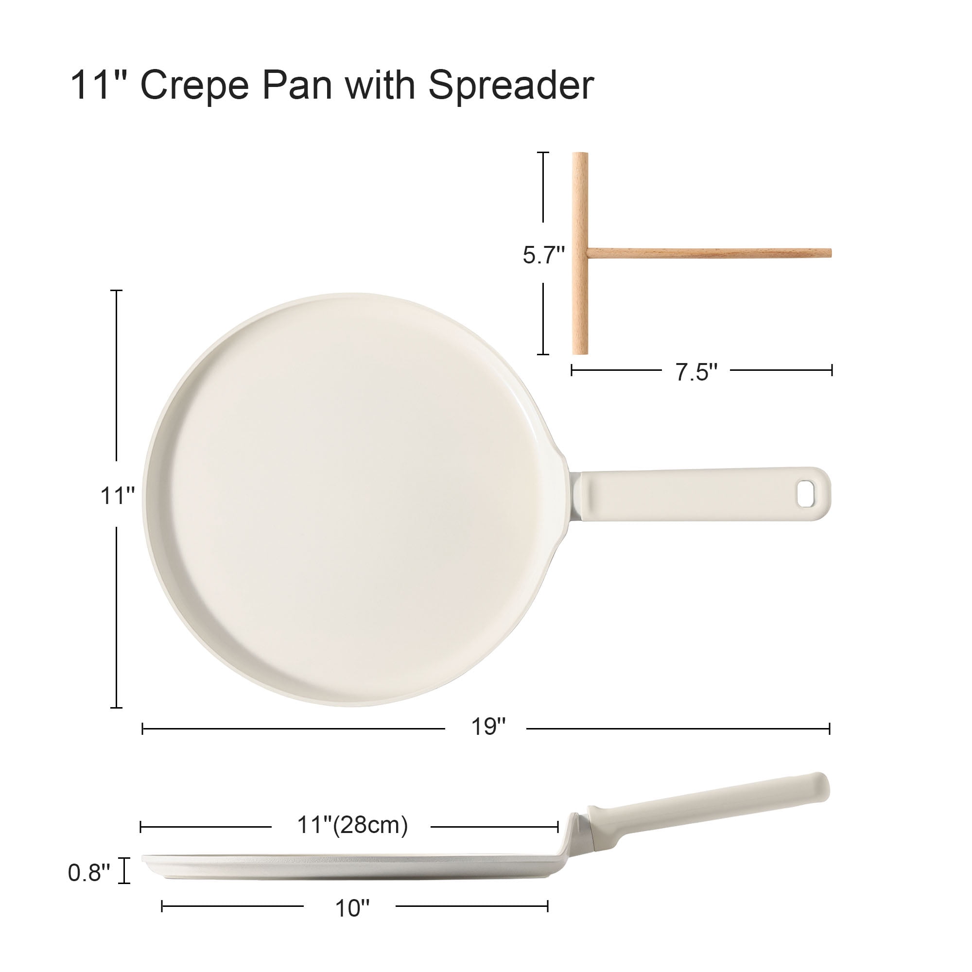 SENSARTE Ceramic 11'' Nonstick Crepe Pan with Spreader, Dosa Pan Pancake Pan with Anti-Scald Handle, Induction Compatible, Easy to Clean, White - Image 2