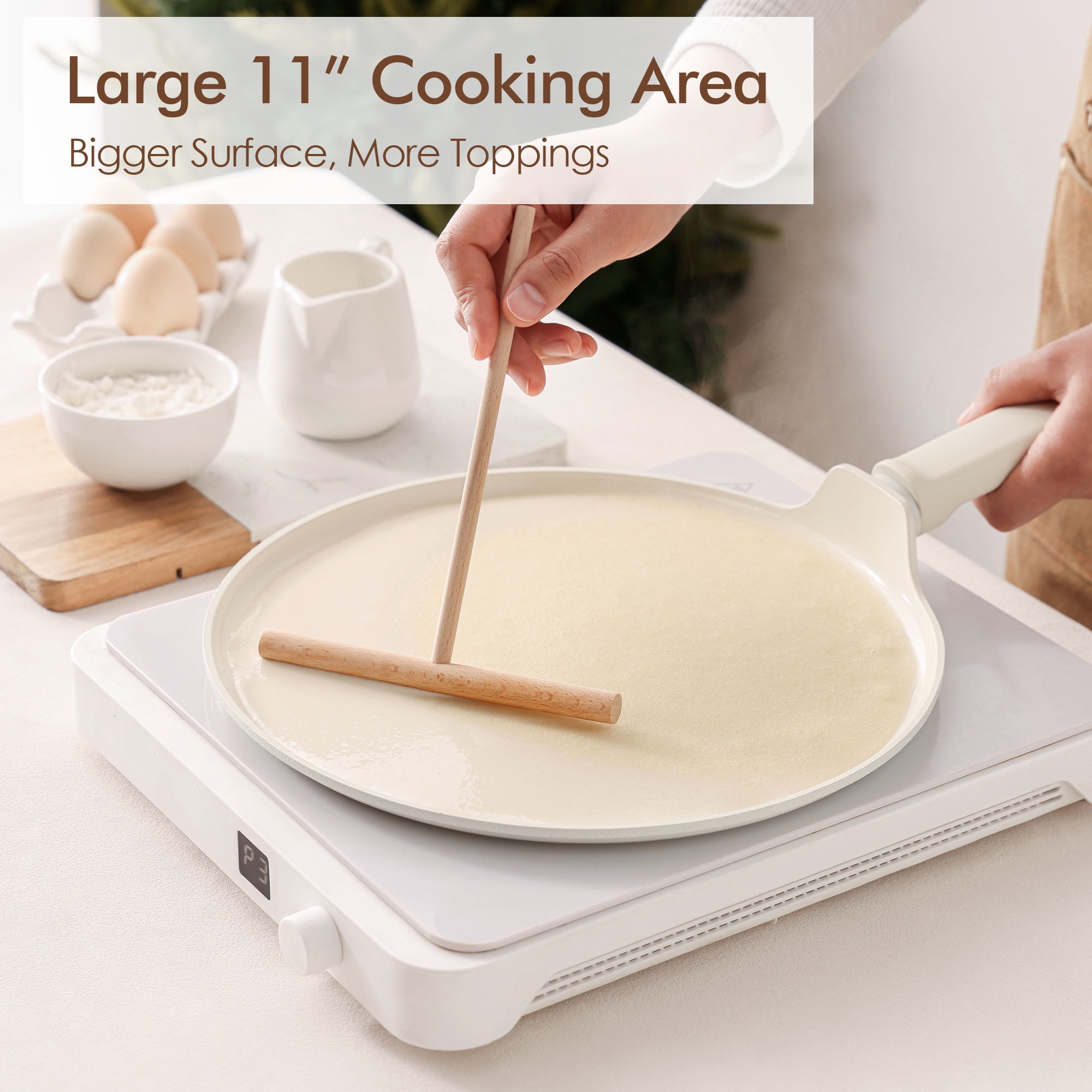 SENSARTE Ceramic 11'' Nonstick Crepe Pan with Spreader, Dosa Pan Pancake Pan with Anti-Scald Handle, Induction Compatible, Easy to Clean, White - Image 5