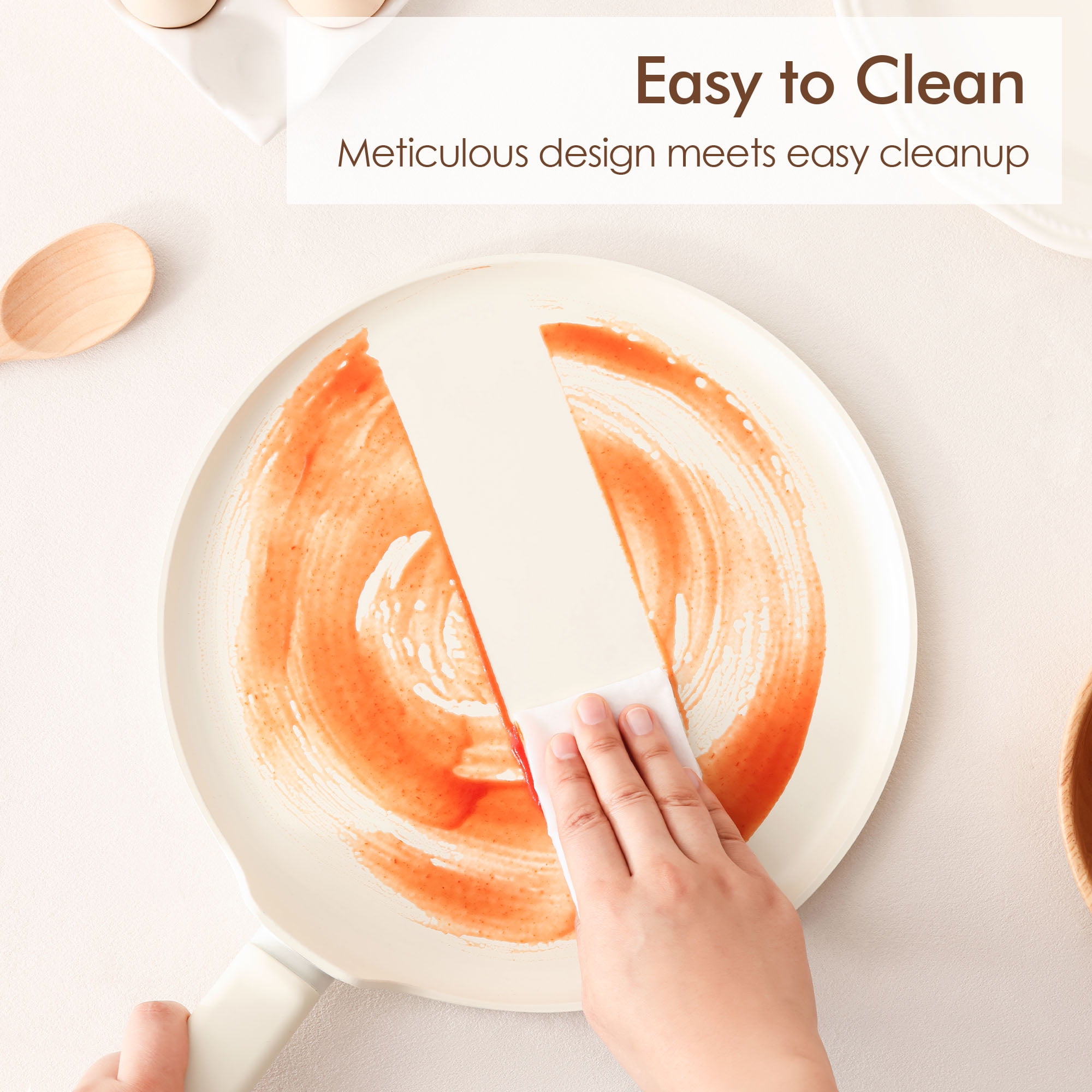 SENSARTE Ceramic 11'' Nonstick Crepe Pan with Spreader, Dosa Pan Pancake Pan with Anti-Scald Handle, Induction Compatible, Easy to Clean, White - Image 6