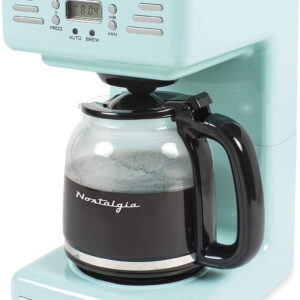 Nostalgia Retro Coffee Maker, 12-Cup Programmable Vintage Coffee Machine with Anti-Drip Carafe, Aqua