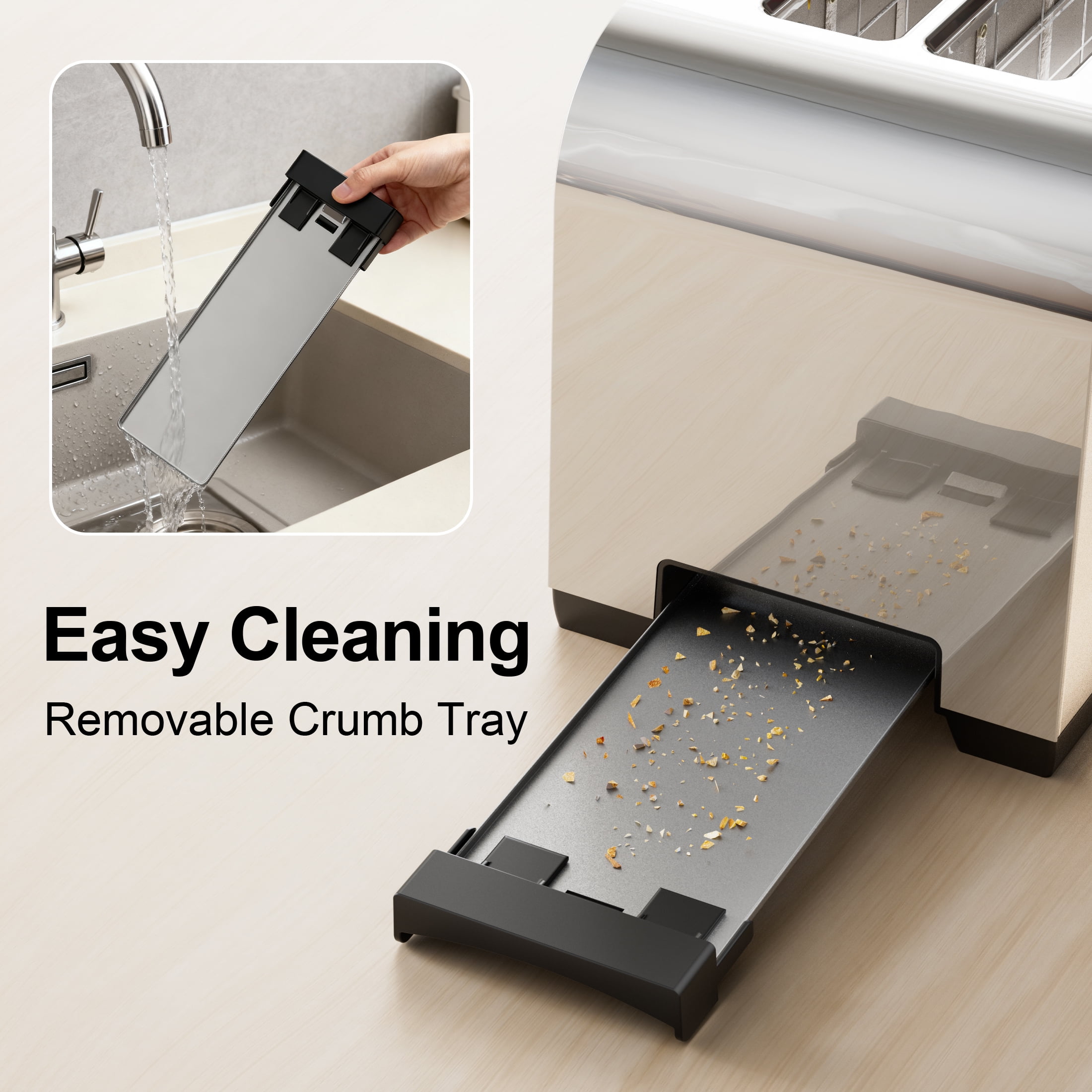 Tomeem 2-Slice Toaster with 6 Shade Settings, Removable Crumb Tray and Self-centering Guide, Stainless Steel - Image 9