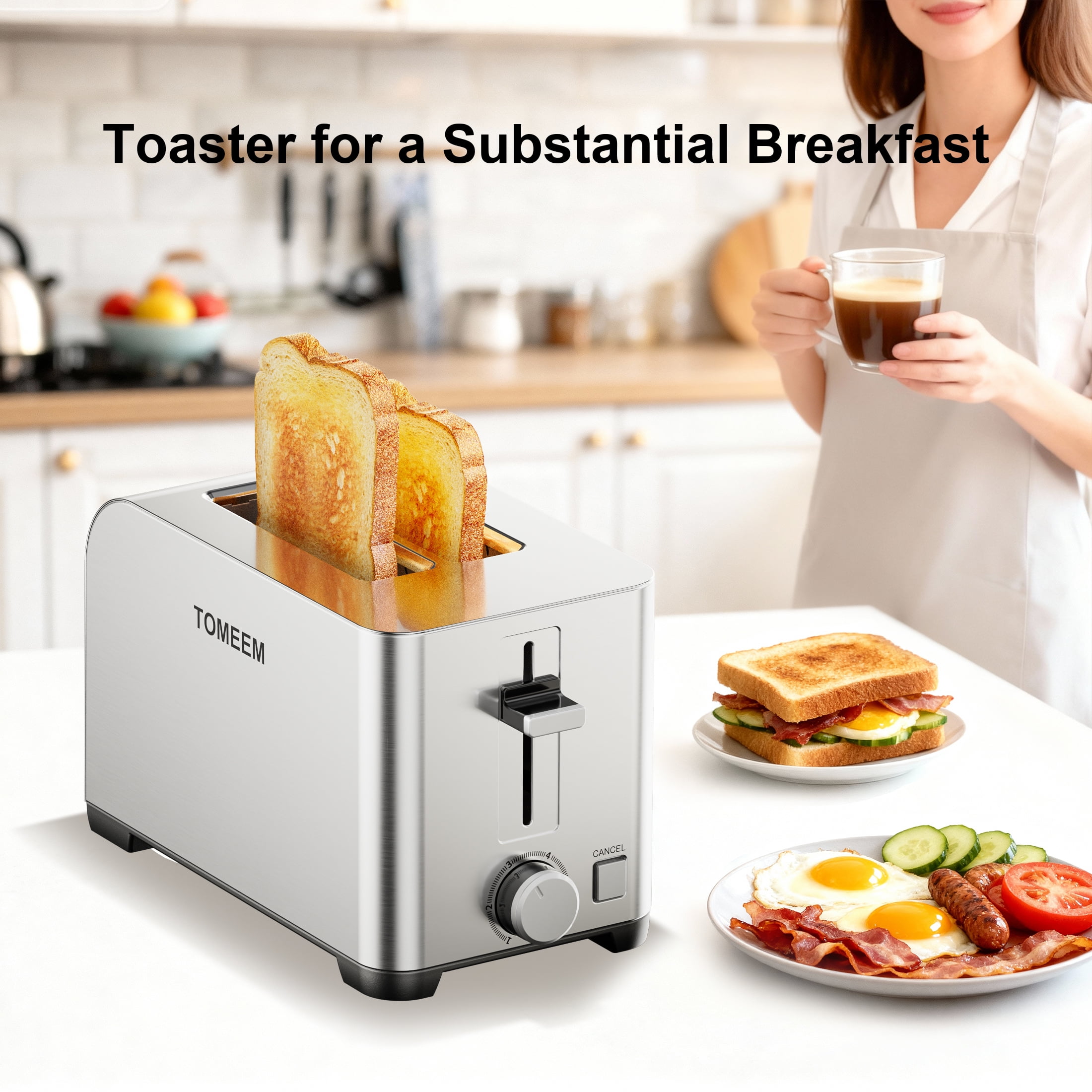 Tomeem 2-Slice Toaster with 6 Shade Settings, Removable Crumb Tray and Self-centering Guide, Stainless Steel - Image 10