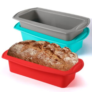 Hengguang 3PCS Silicone Bread Loaf Pan, 10inch Silicone Loaf Pan, Silicone Bread Loaf Pan, Loaf Pans for Baking Bread, Homemade Cakes, Breads, Meatloaf