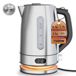 Auseo 1.7L Stainless Steel Electric Kettle  with Temperature Control, 1500W Fast-Boil, Auto Shut-Off, Keep Warm, Boil Dry Protection, Electric Kettle For Coffee & Tea, Stainless Steel