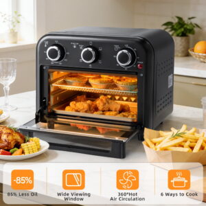 VUSIGN 1300W 6-in-1 Air Fryer Toaster Oven with Convection, 13QT, Oil-Less Air Fry, Roast, Bake Broil Toast, Timer, Stainless Steel, Black