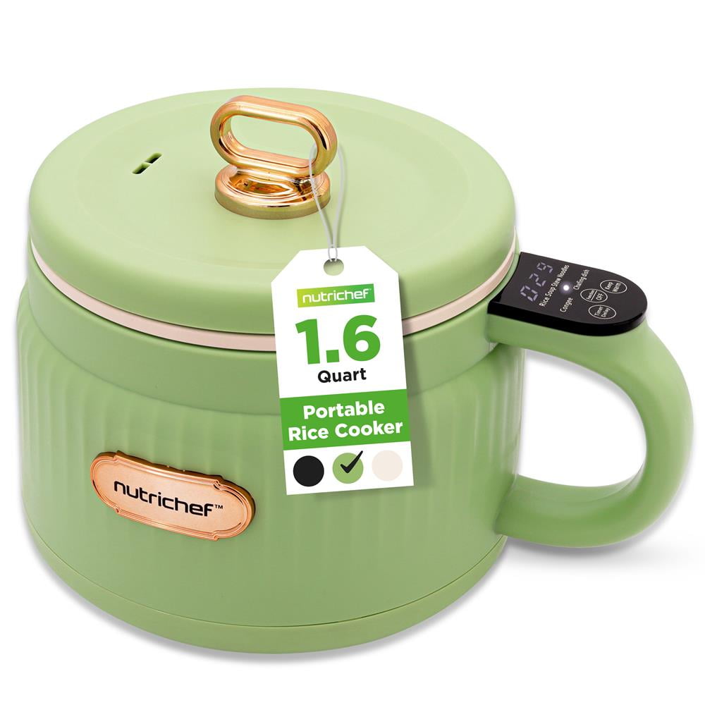 1.6L Portable Electric Rice Cooker, Multi-Functional with Non-Stick Ceramic Coating, Digital Control Panel, 6 Optional Functions, Anti-Burn Dry, Automatic Power-Off (Green)