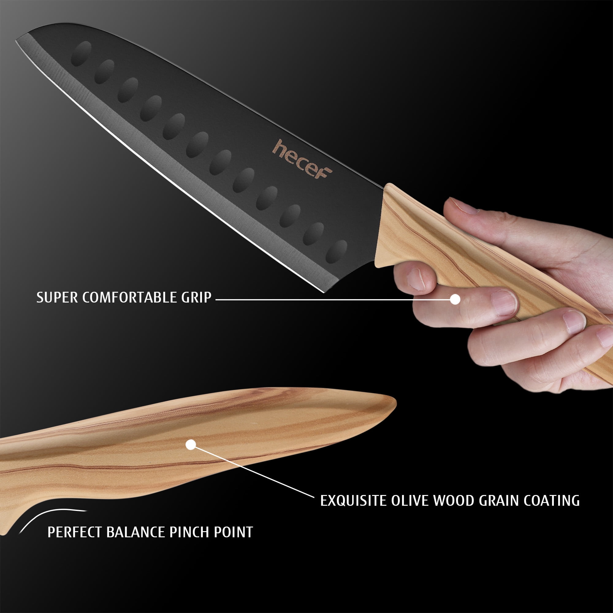 Hecef 3PCS Kitchen Knife Set, Stainless Steel Blades with Non-Stick Coating, Professional Sharp Chef Knives - Image 5