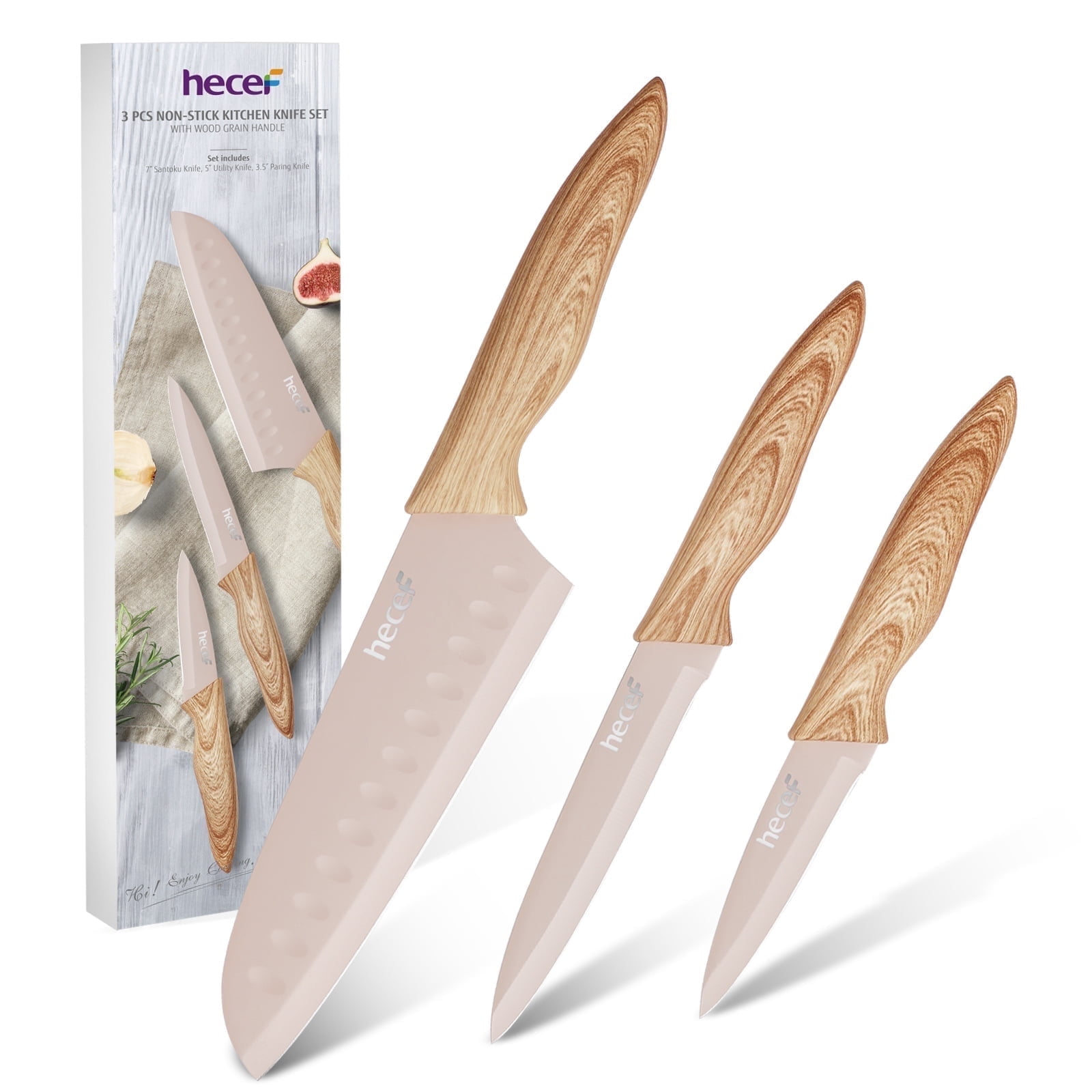 Hecef 3PCS Kitchen Knife Set, Stainless Steel Blades with Non-Stick Coating, Professional Sharp Chef Knives - Image 9