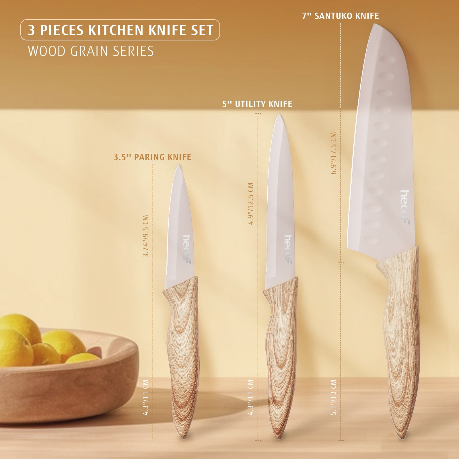 Hecef 3PCS Kitchen Knife Set, Stainless Steel Blades with Non-Stick Coating, Professional Sharp Chef Knives - Image 13