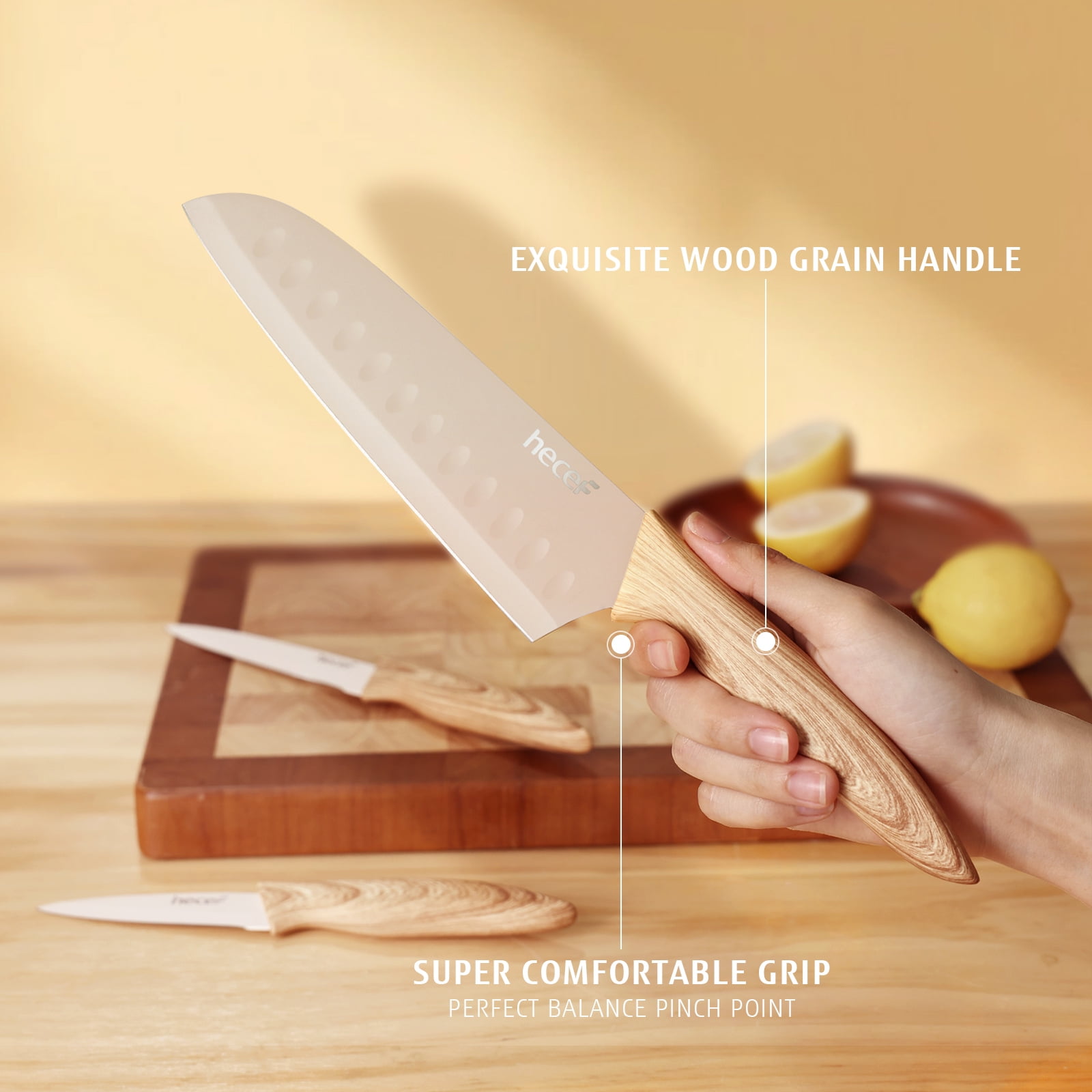 Hecef 3PCS Kitchen Knife Set, Stainless Steel Blades with Non-Stick Coating, Professional Sharp Chef Knives - Image 14