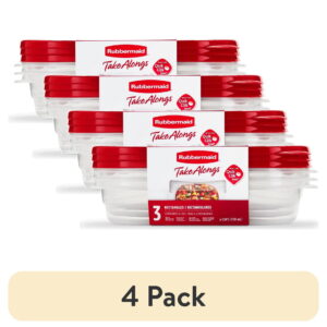 (4 pack) Rubbermaid TakeAlongs 4.0-Cup Rectangle Food Storage Containers, Ruby Red, 3 pack