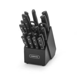 Farberware 20-piece Triple Riveted Cutlery Knife Block Set with Kitchen Shears, Black
