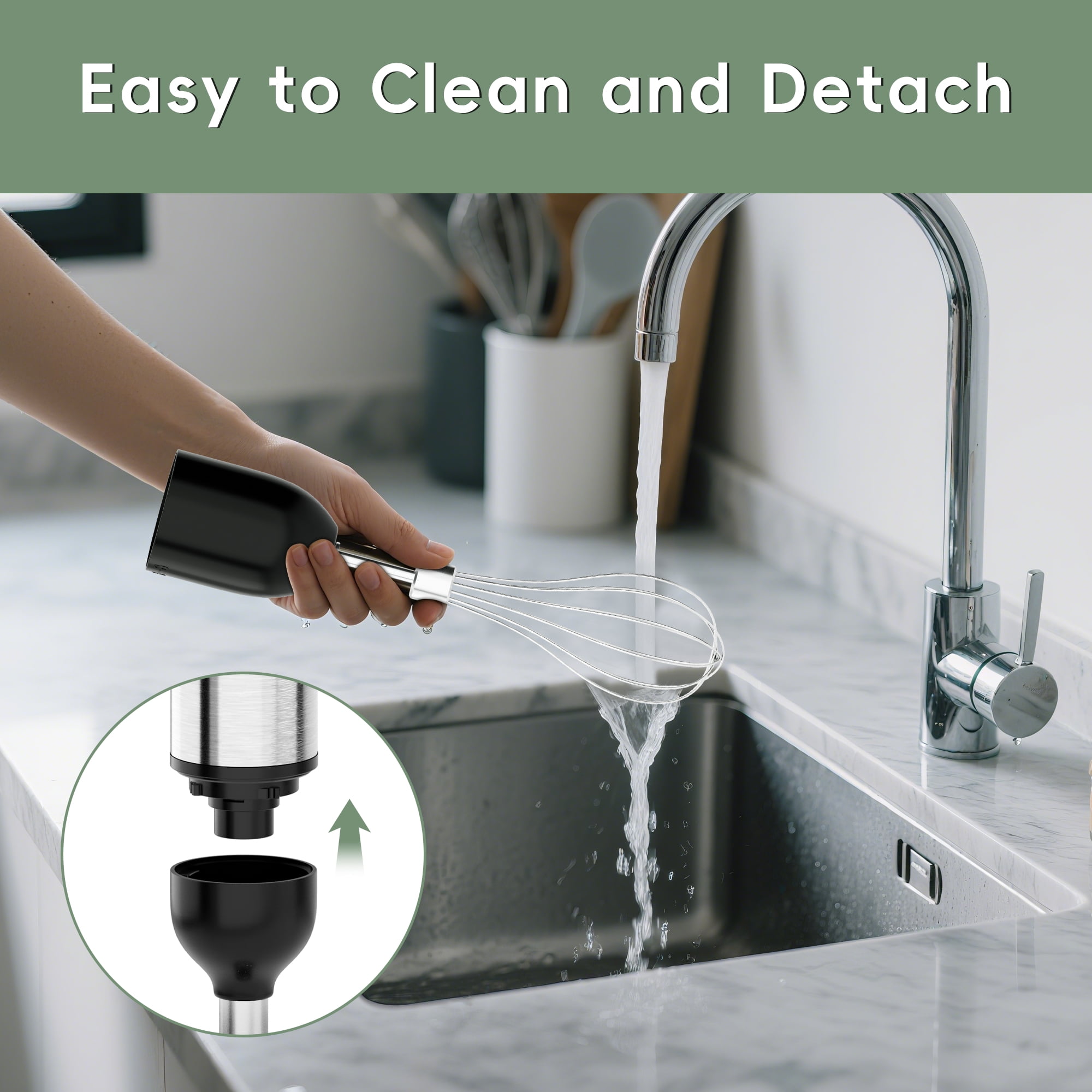 WHALL Cordless Immersion Blender, Rechargeable 5-in-1 Hand Blender with Whisk, Milk Frother Attachments, Portable Stick mixed,700ml Beaker, 500ml Chopper - Image 6