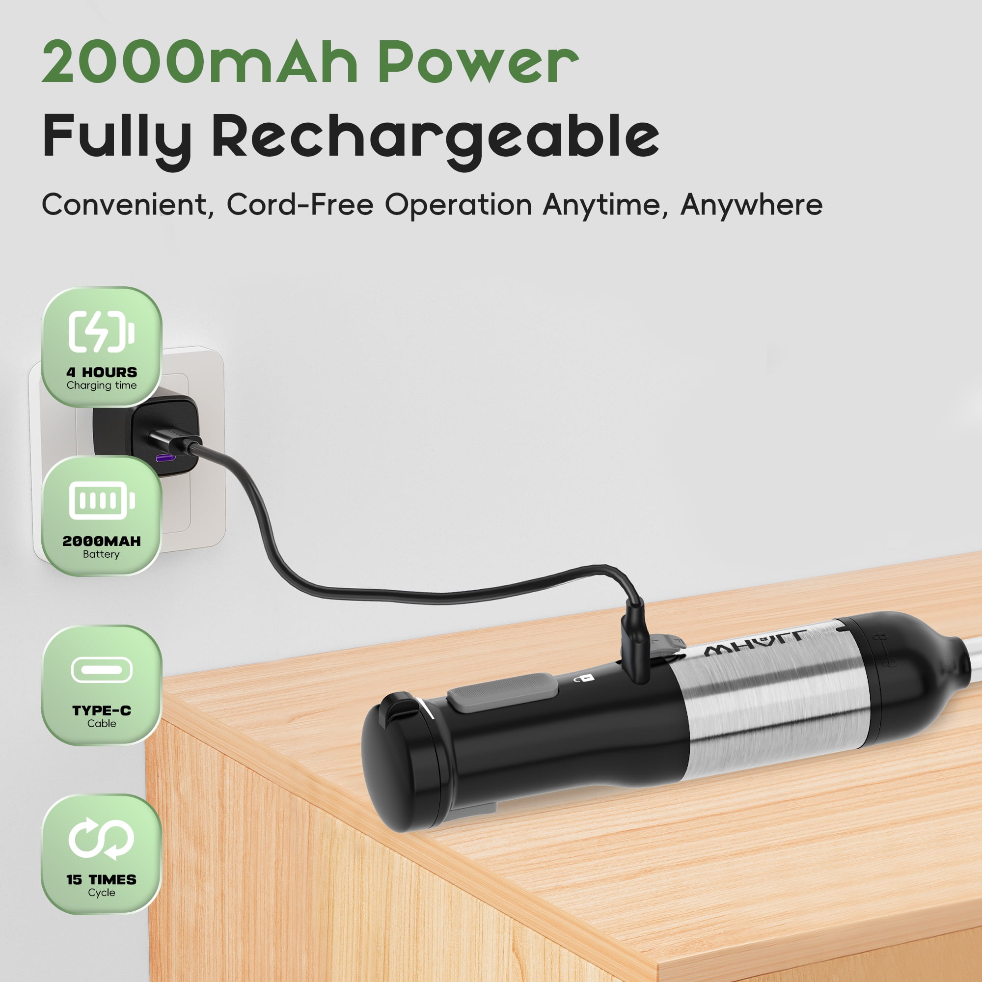 WHALL Cordless Immersion Blender, Rechargeable 5-in-1 Hand Blender with Whisk, Milk Frother Attachments, Portable Stick mixed,700ml Beaker, 500ml Chopper - Image 8