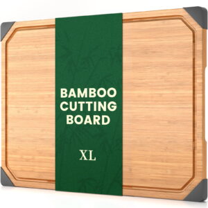 Empune Bamboo Cutting Board, 17"×11" Extra Large Wood Chopping Board for Kitchen, Deep Juice Groove and Built-in Handles, XL