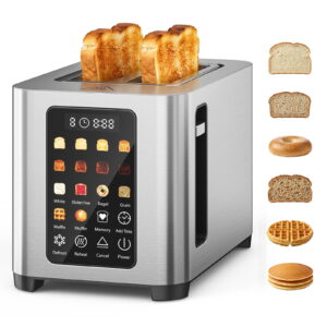 Toaster 2 Slice, 6 Bread Types & 8 Browning Settings, 1.6" Wide Slots for Bagels, Full LED Color Touch Control, Breakfast for Home Kitchen