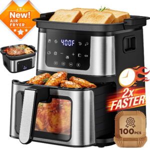 Air Fryer Oven 10 Preset Cookings, Portable Air Fryer w/ Large 7.5 QT, Touch Screen, Dishwasher-Safe W/100 Pcs Liners