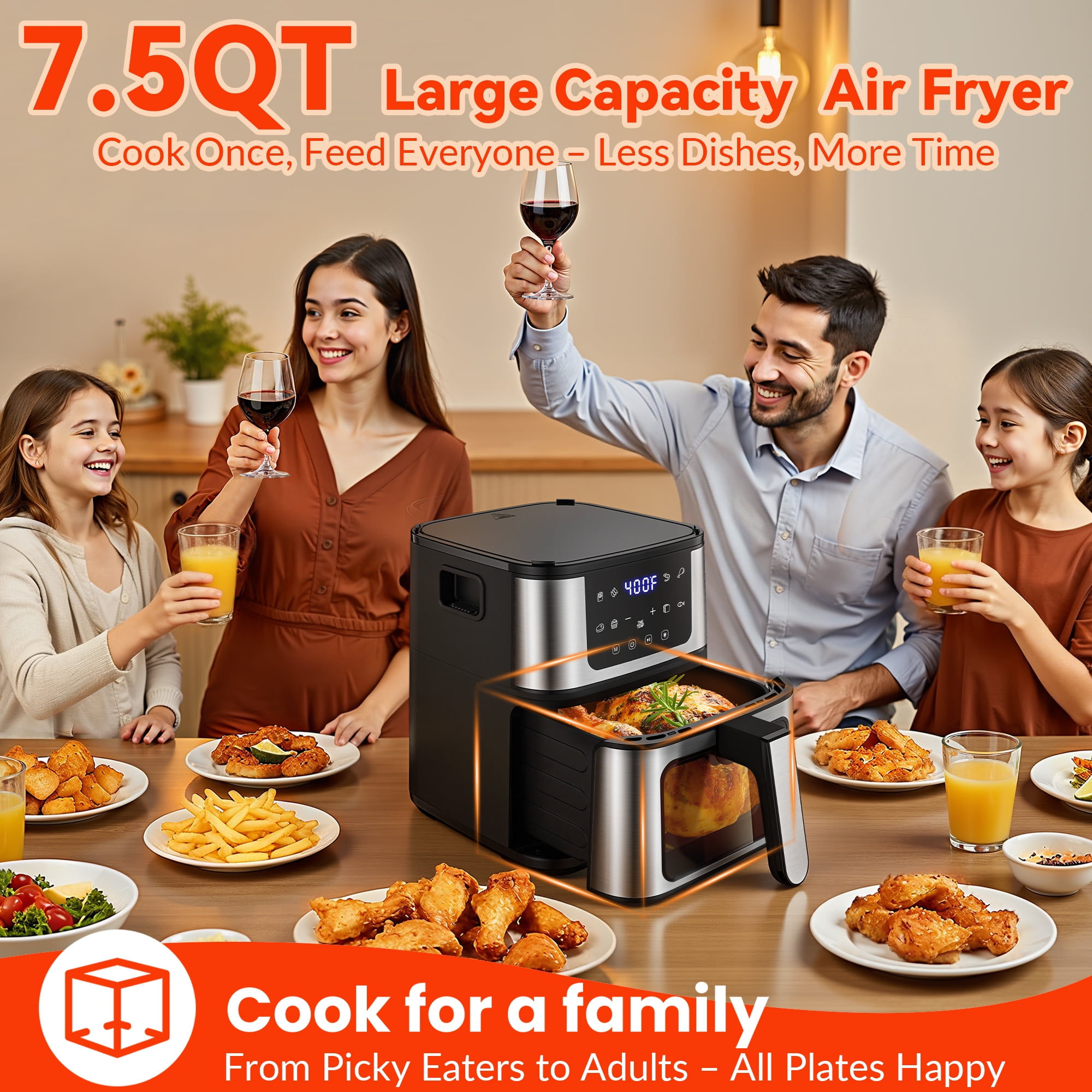 Air Fryer Oven 10 Preset Cookings, Portable Air Fryer w/ Large 7.5 QT, Touch Screen, Dishwasher-Safe W/100 Pcs Liners - Image 2