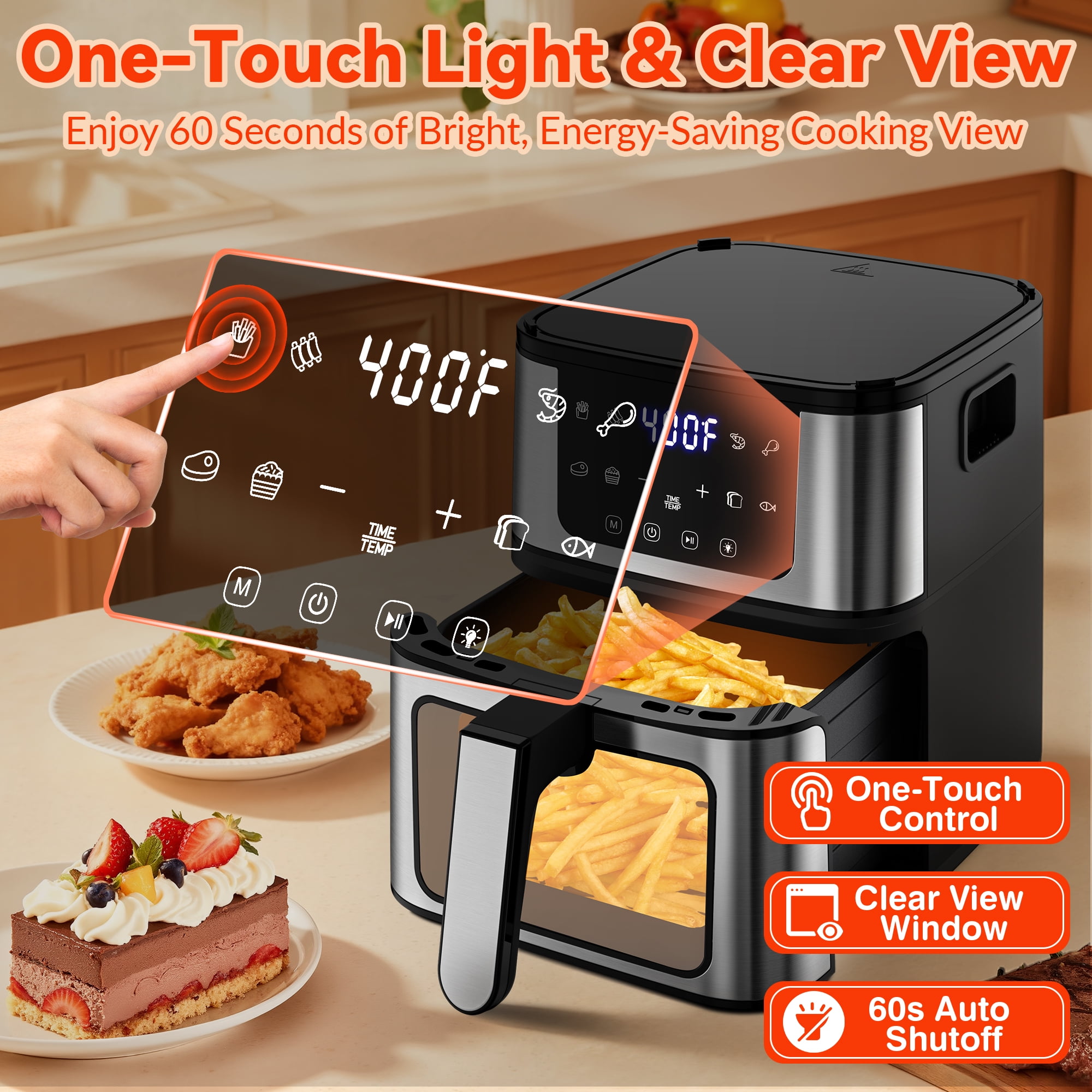 Air Fryer Oven 10 Preset Cookings, Portable Air Fryer w/ Large 7.5 QT, Touch Screen, Dishwasher-Safe W/100 Pcs Liners - Image 3