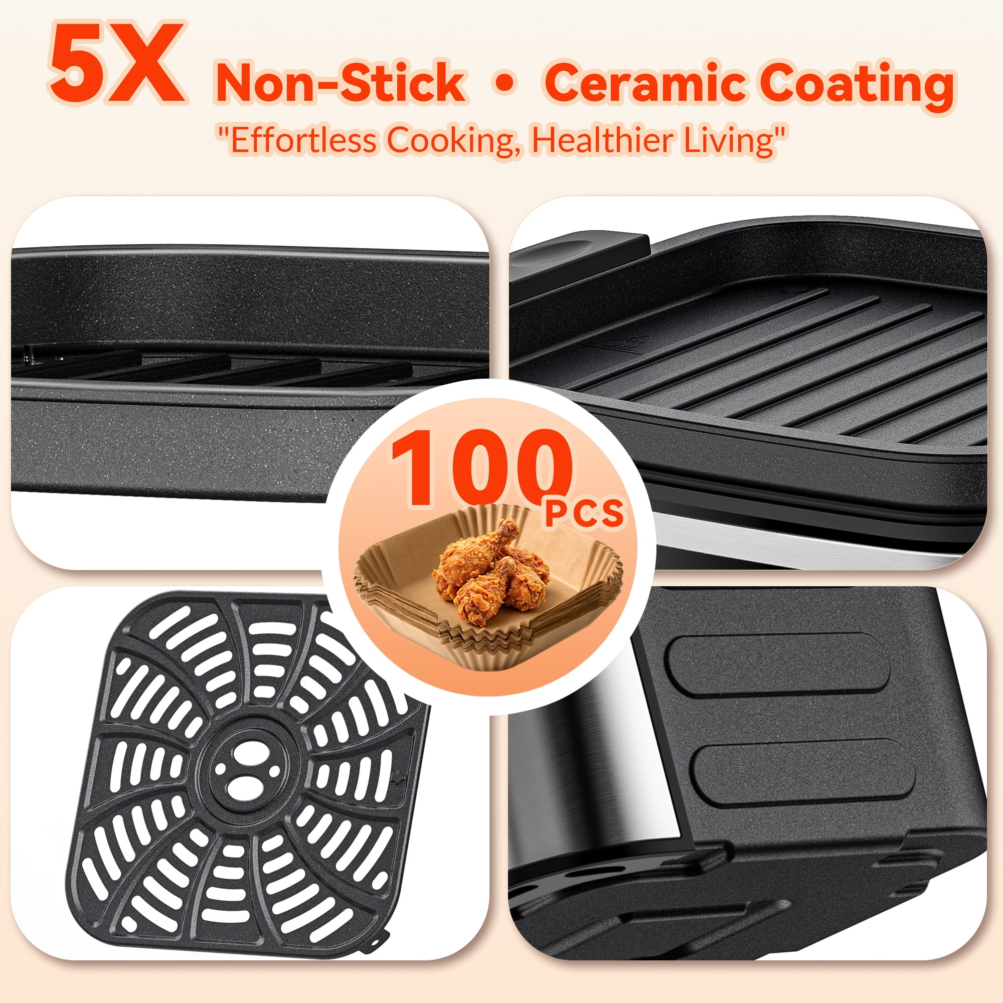 Air Fryer Oven 10 Preset Cookings, Portable Air Fryer w/ Large 7.5 QT, Touch Screen, Dishwasher-Safe W/100 Pcs Liners - Image 7