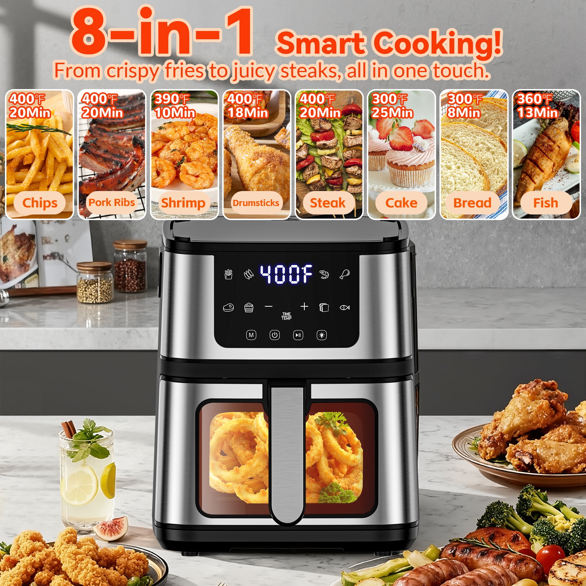 Air Fryer Oven 10 Preset Cookings, Portable Air Fryer w/ Large 7.5 QT, Touch Screen, Dishwasher-Safe W/100 Pcs Liners - Image 8