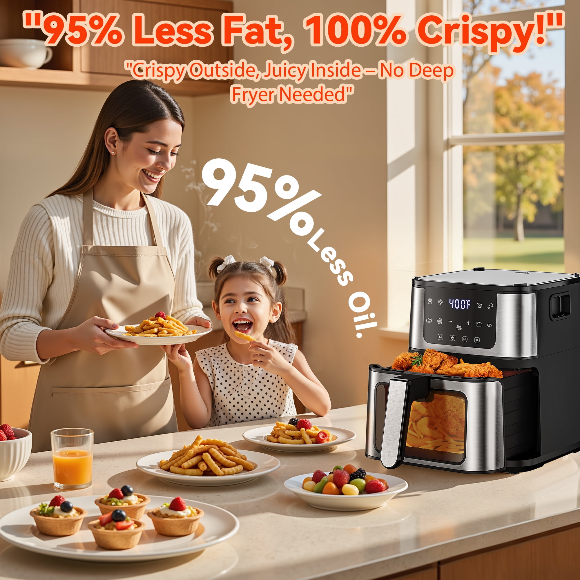 Air Fryer Oven 10 Preset Cookings, Portable Air Fryer w/ Large 7.5 QT, Touch Screen, Dishwasher-Safe W/100 Pcs Liners - Image 9