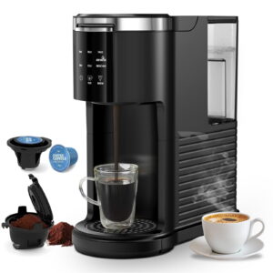 Auseo 2.0 1200W Single Serve Coffee Maker for Capsules and Ground Coffee Compatibility, Fast Heating, 40oz Removable Water Reservoir, Black for Home/Office/RV