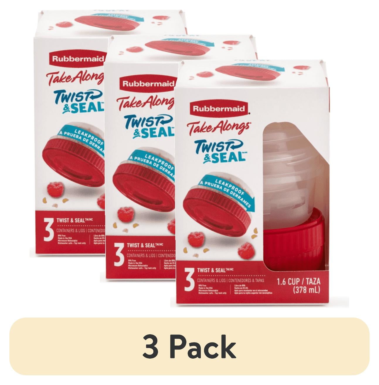 (3 pack) Rubbermaid TakeAlongs Twist & Seal 1.6-Cup Food Storage Containers, Ruby Red, 3 pack