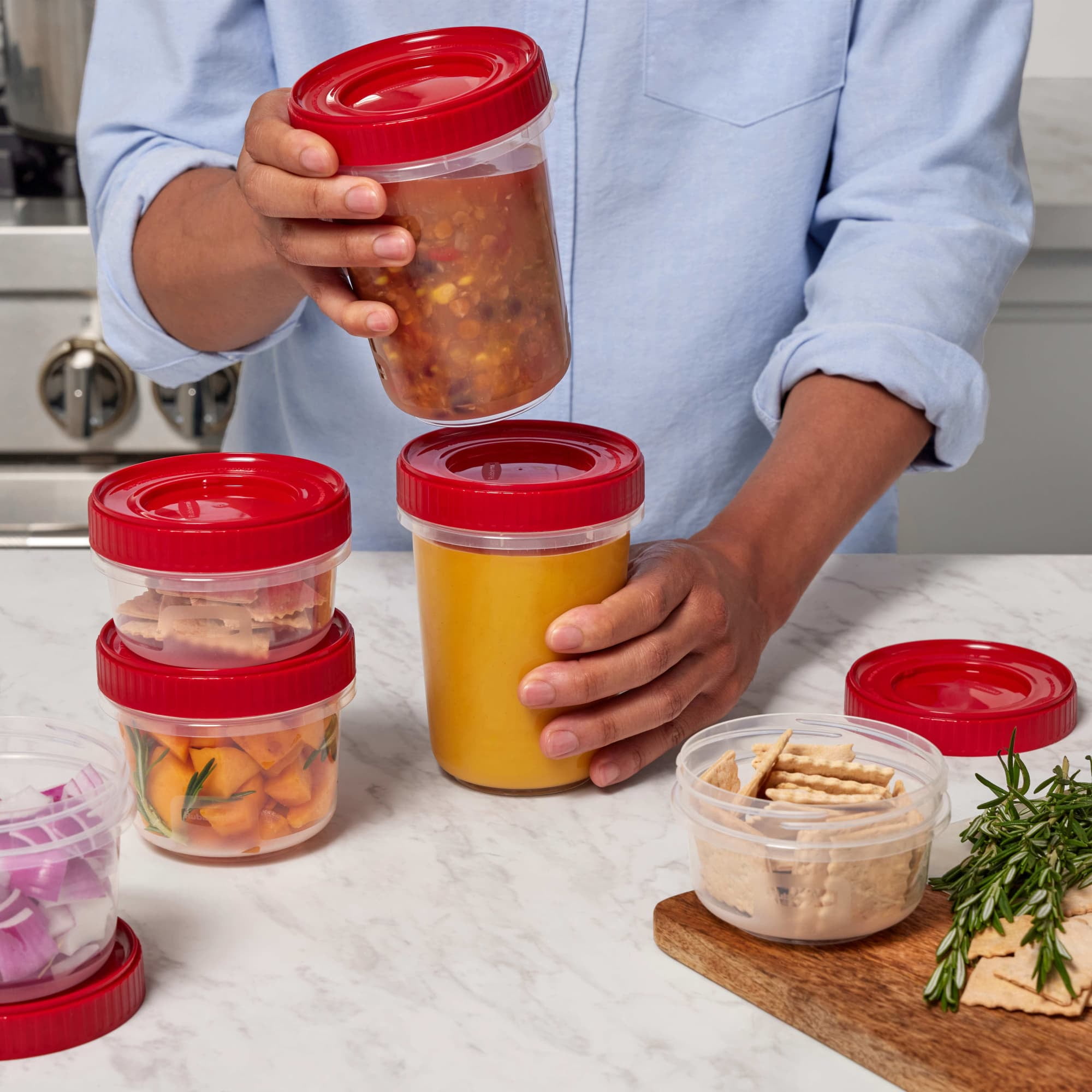 (3 pack) Rubbermaid TakeAlongs Twist & Seal 1.6-Cup Food Storage Containers, Ruby Red, 3 pack - Image 6