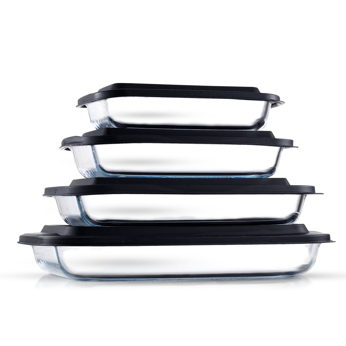 JoyJolt JoyFul 8 Piece Glass Baking Dish with Lid Set (Black) Large Glass Casserole Dishes with Covers