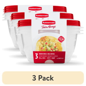 (3 pack) Rubbermaid TakeAlongs 6.2-cup Round Food Storage Containers, Ruby Red, 3 pack