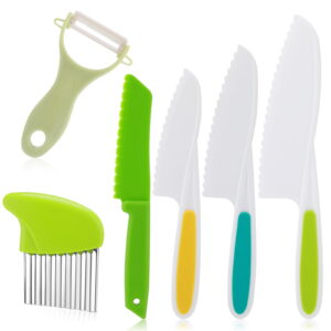 6 Pcs Kids Knife Set,  Kids Safe Knife Set Include Children's Plastic Knife, Flat Knife, Plastic Peeler, Potato Slicer for Kitchen Cooking Plastic Children's Cooking Friendly