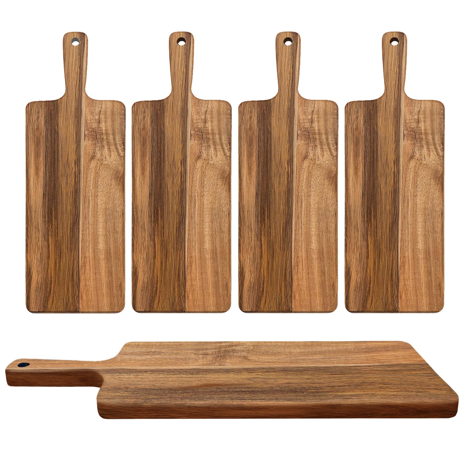5 Pack Acacia Wood Cutting Board Bulk Wooden Serving Tray Kitchen Chopping Boards with Handle for Laser Engrave (17 x 6 Inch)