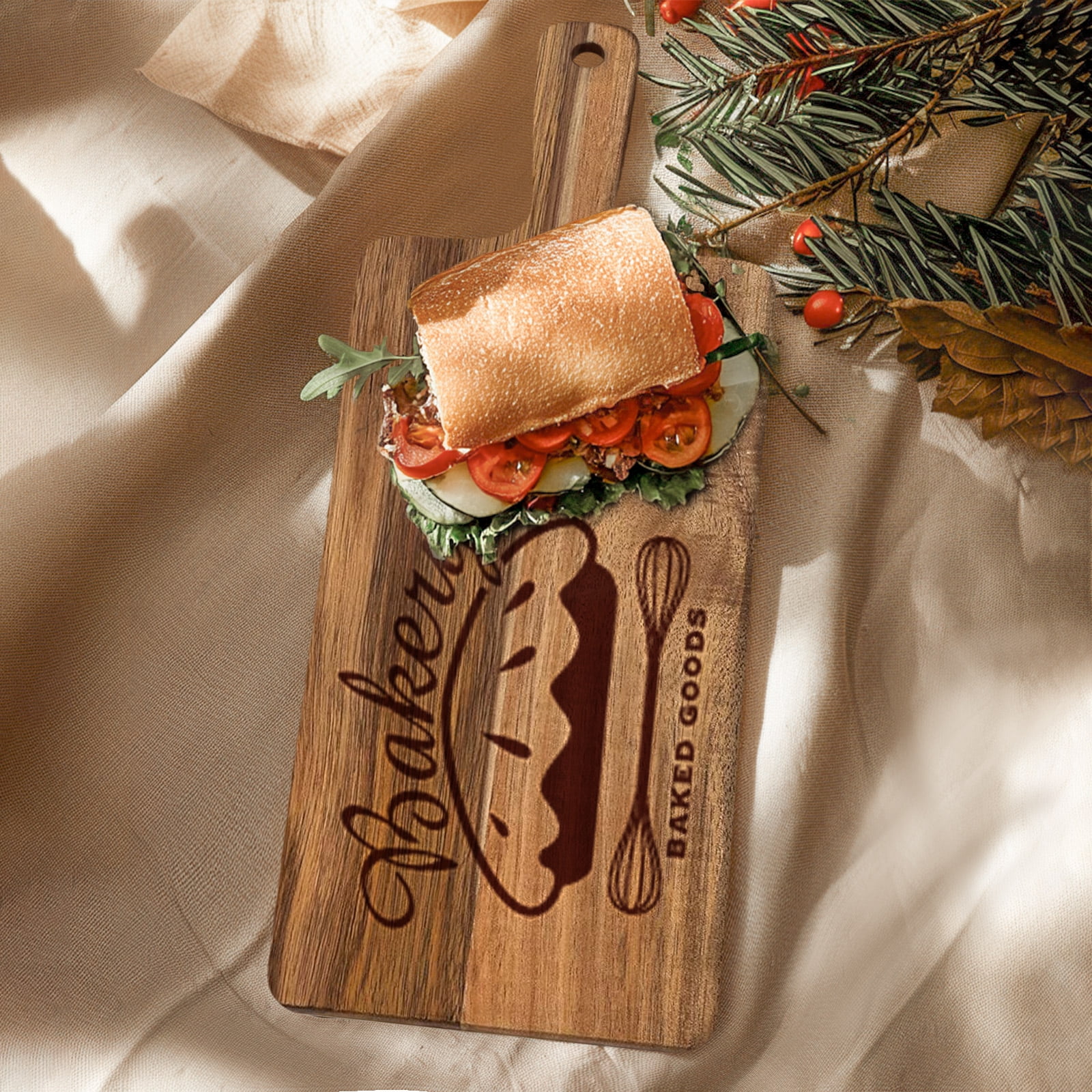 5 Pack Acacia Wood Cutting Board Bulk Wooden Serving Tray Kitchen Chopping Boards with Handle for Laser Engrave (17 x 6 Inch) - Image 6