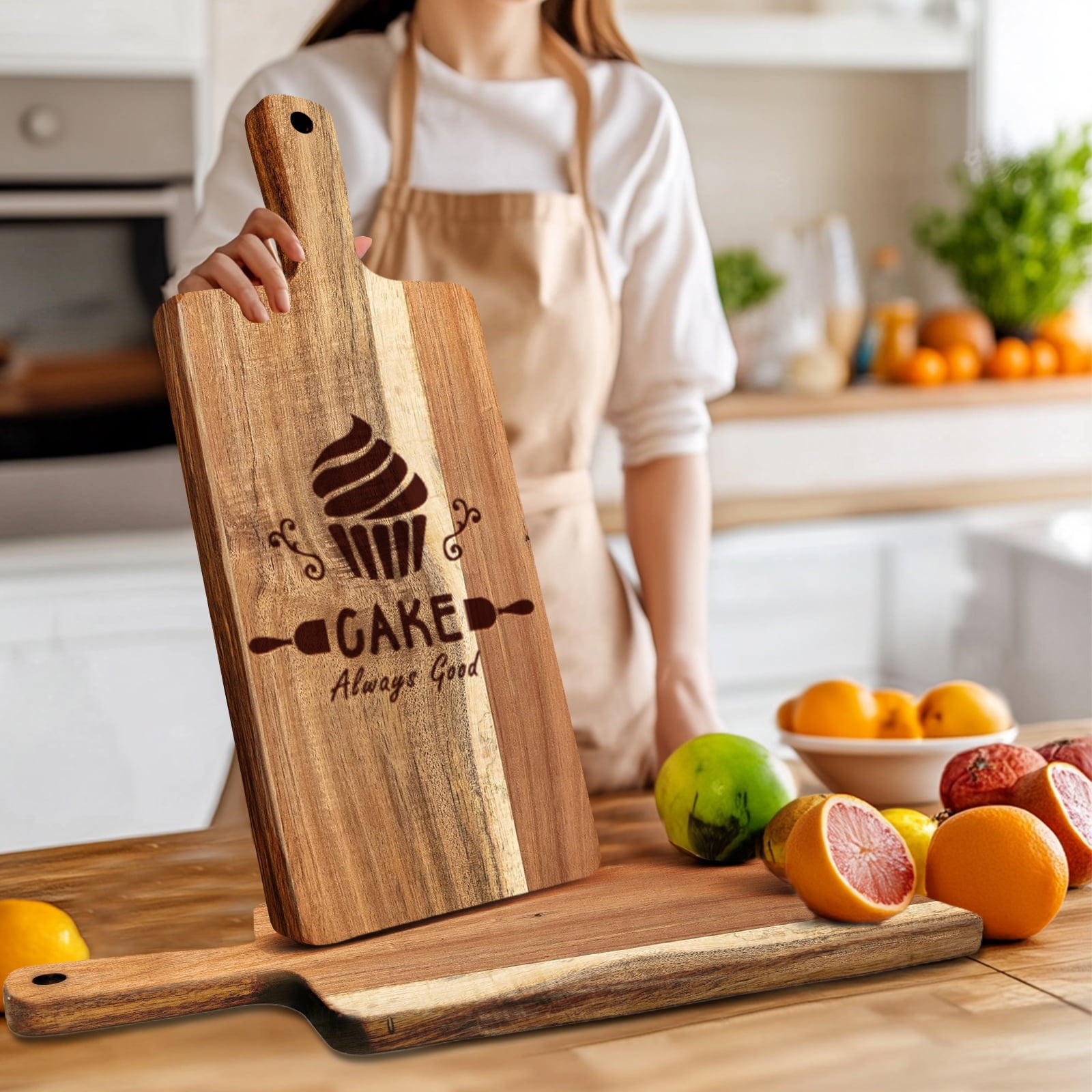 5 Pack Acacia Wood Cutting Board Bulk Wooden Serving Tray Kitchen Chopping Boards with Handle for Laser Engrave (17 x 6 Inch) - Image 7