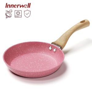 Innerwell 8 Inch Pink Nonstick Granite Frying Pan with Bakelite Handle, Compatible with Various Stoves