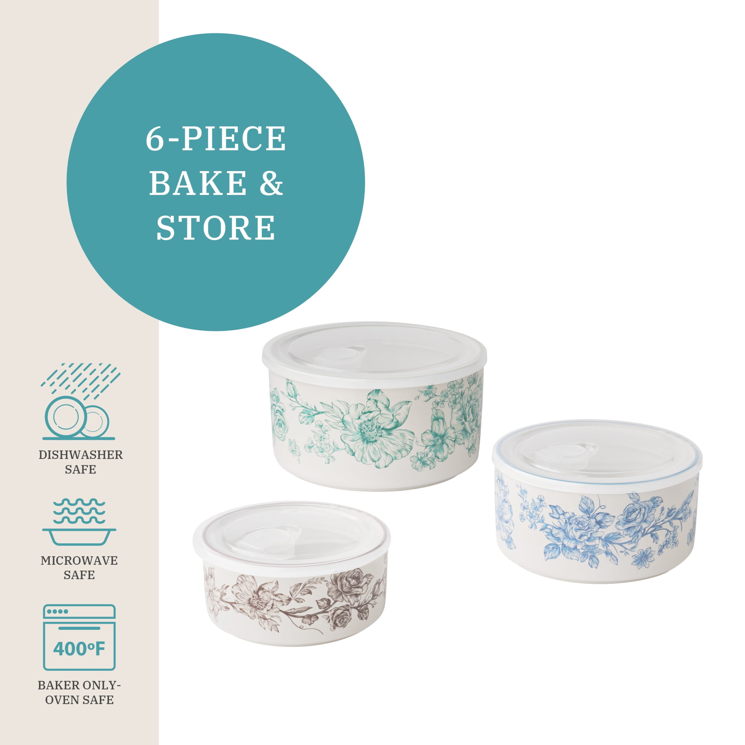 The Pioneer Woman Agatha 6-Piece Nesting Baker Set With Lids - Image 3