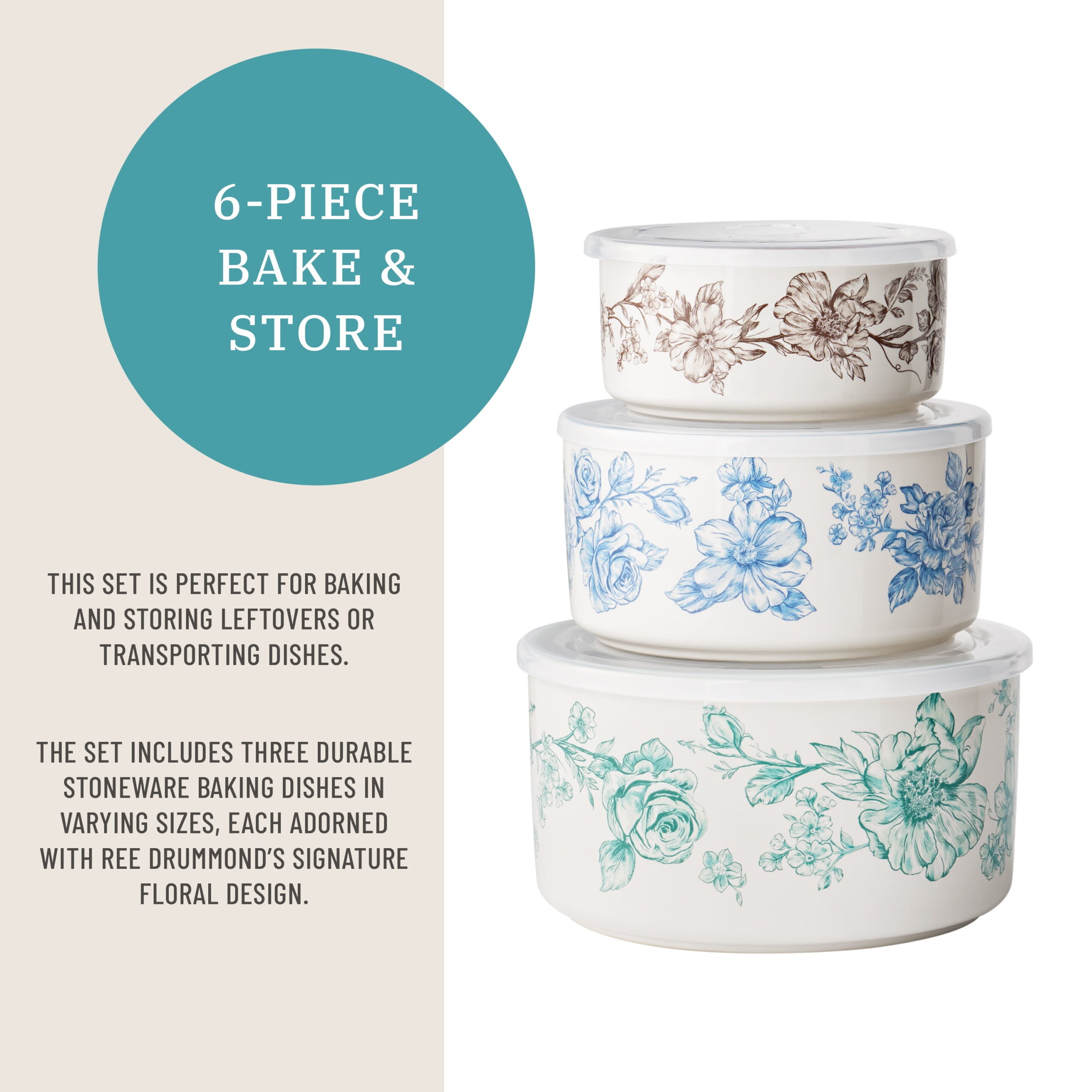 The Pioneer Woman Agatha 6-Piece Nesting Baker Set With Lids - Image 6