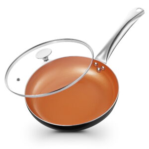 Koch Systeme CS Little Skillet with Lid - 8" Copper Nonstick Frying Pan for Oven & Stove, Stainless Steel Handle. Nonstick Pan with Ceramic Coating