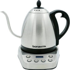 Bonavita Gooseneck Electric Kettle, Stainless Steel Water Boiler, Digital Variable Temp, Precise Pour Control, 6 Preset Temps for Pour-Over Coffee & Tea, Caf, Home, 1 Liter, Stainless Steel Base