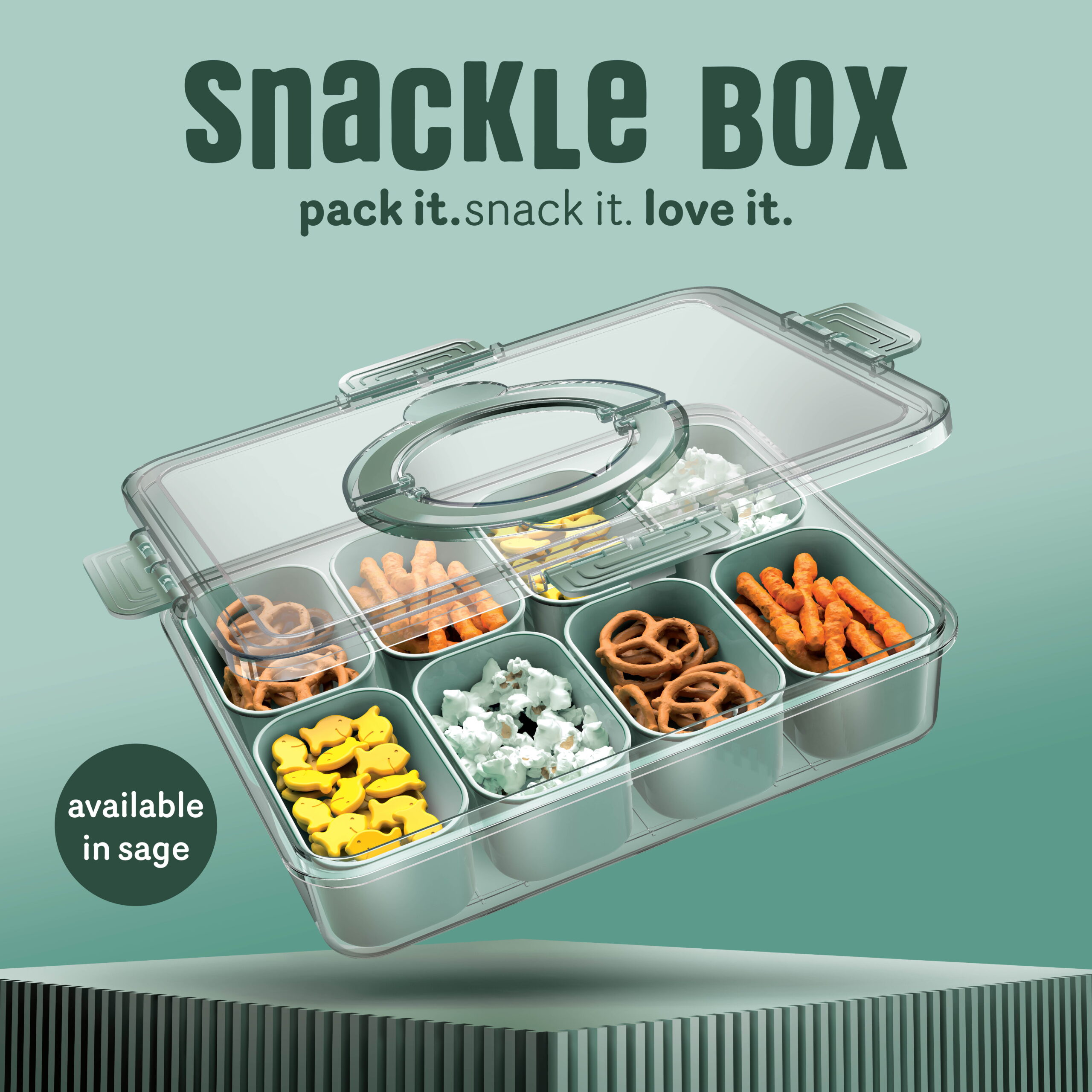 Cook With Color 8-Compartment Snackle Box Food Storage Carrier and Container, Charcuterie Container, Divided Serving Tray with Lids and Handle, Sage, Portable and Dishwasher Safe - Image 2