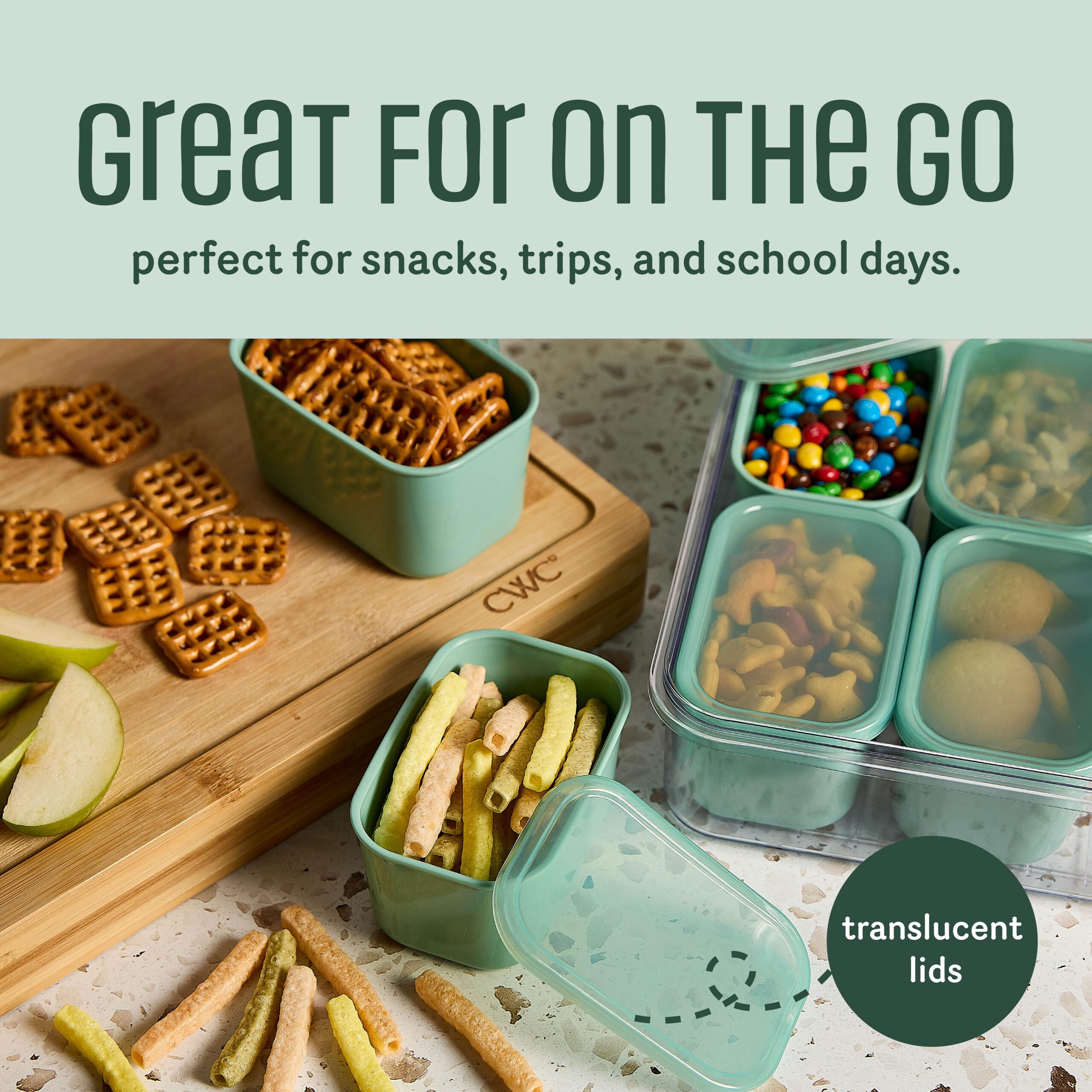 Cook With Color 8-Compartment Snackle Box Food Storage Carrier and Container, Charcuterie Container, Divided Serving Tray with Lids and Handle, Sage, Portable and Dishwasher Safe - Image 5