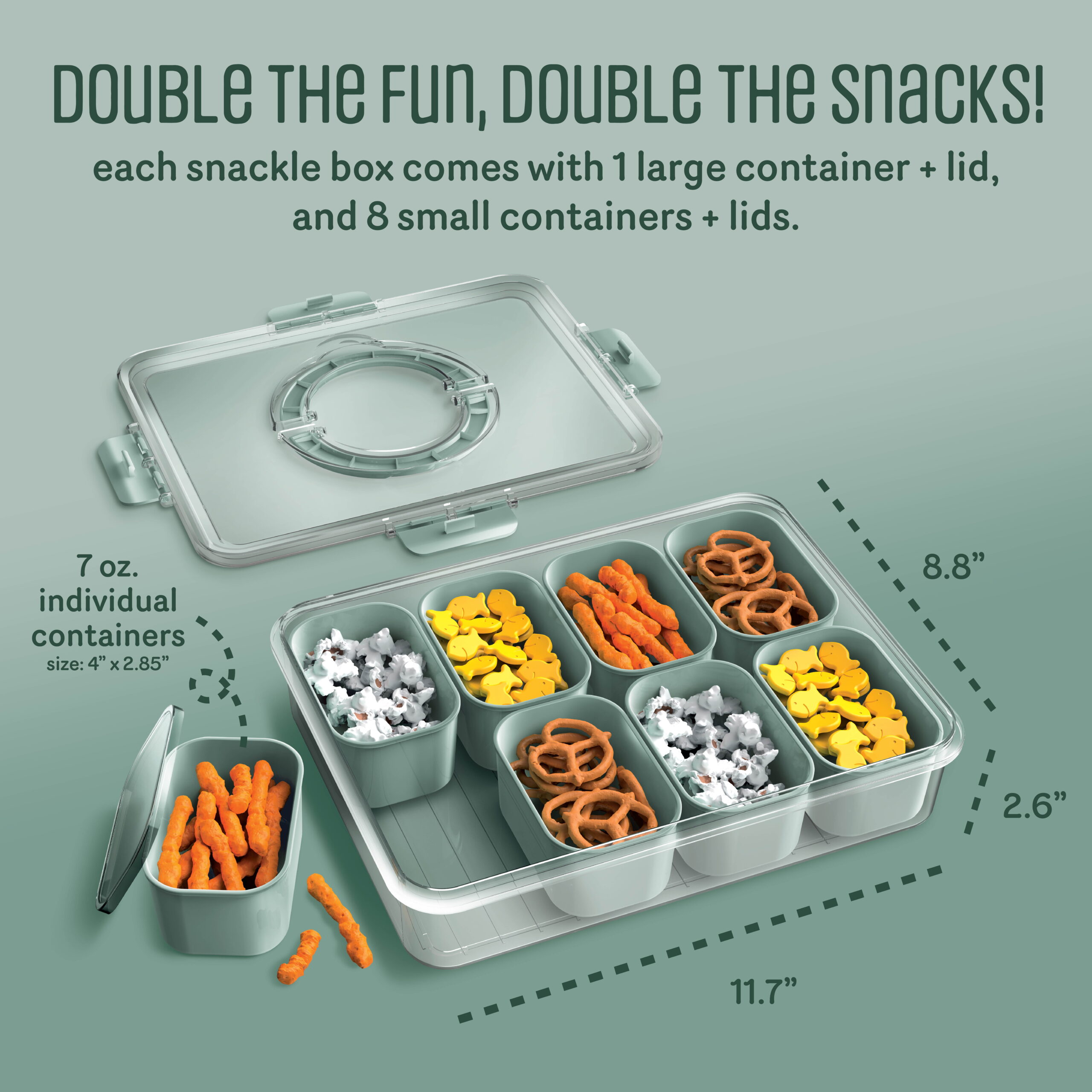 Cook With Color 8-Compartment Snackle Box Food Storage Carrier and Container, Charcuterie Container, Divided Serving Tray with Lids and Handle, Sage, Portable and Dishwasher Safe - Image 7