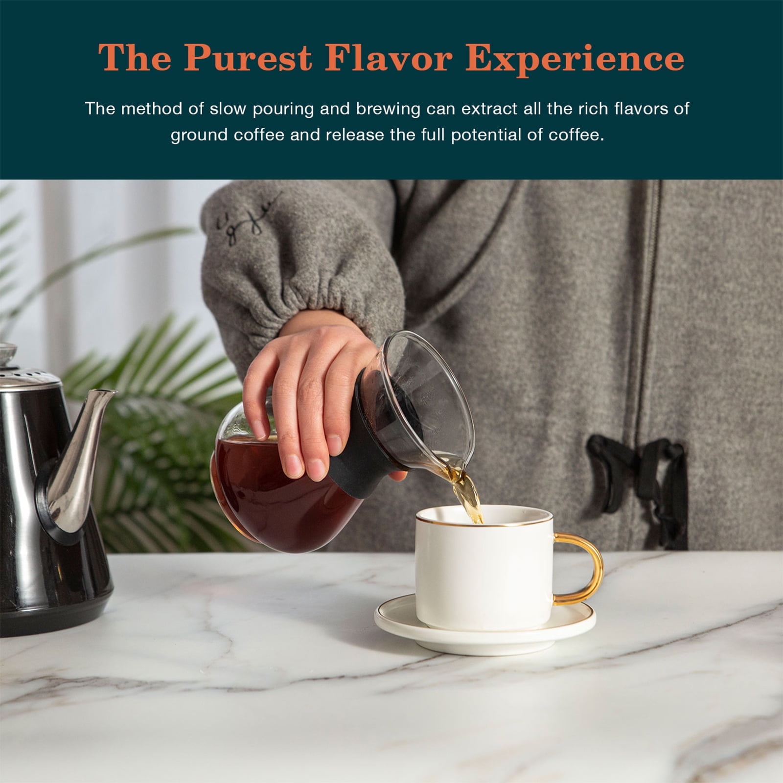 HEIHOX Pour over Coffee Maker Set 14 oz Pour over Coffee ,Coffee Brewing Cup,Glass and stainless coffee maker,Dripper with Reusable Stainless Steel Cone Filter(Non-electromagnetic heating) - Image 8