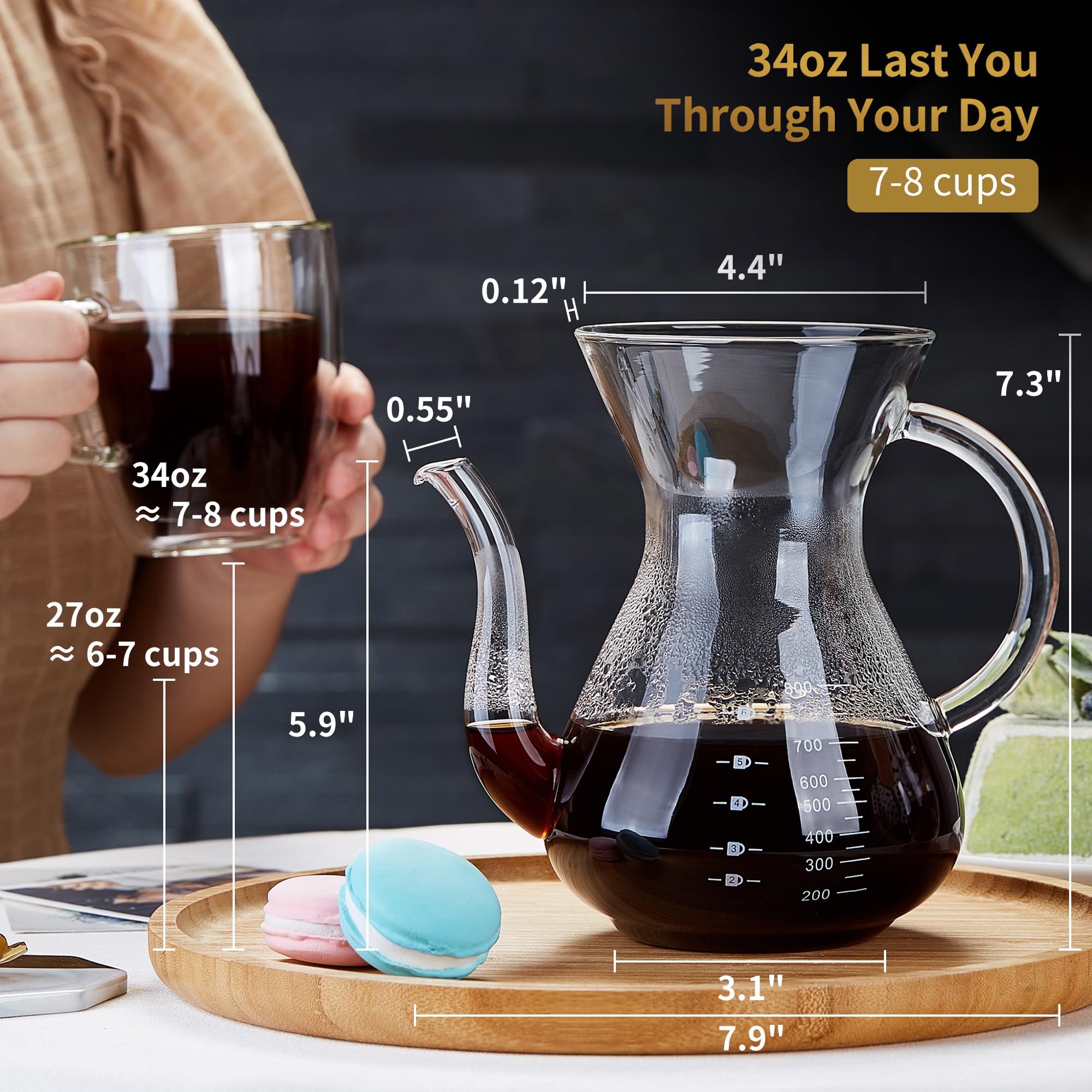 HEIHOX Pour over Coffee Maker Set 14 oz Pour over Coffee ,Coffee Brewing Cup,Glass and stainless coffee maker,Dripper with Reusable Stainless Steel Cone Filter(Non-electromagnetic heating) - Image 17