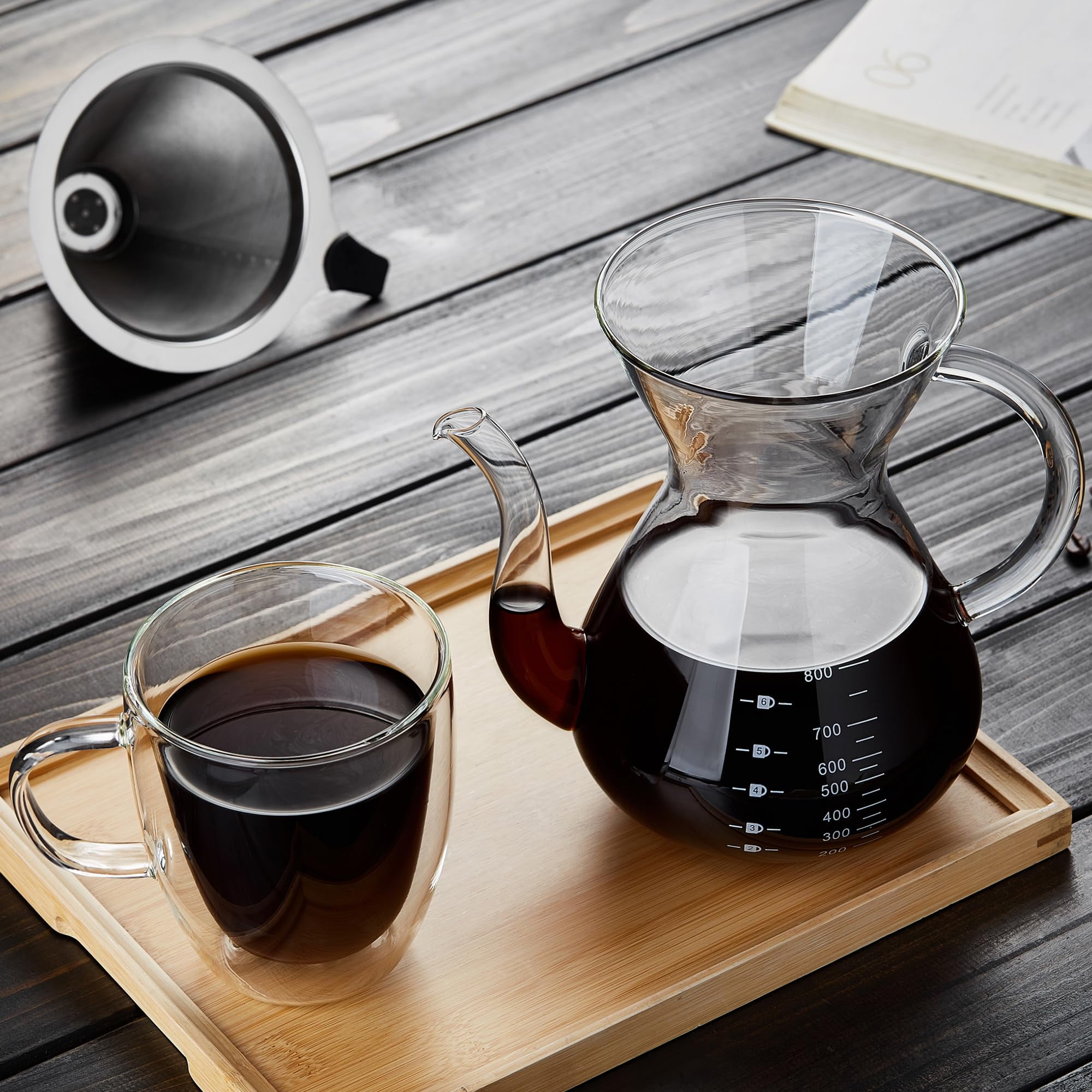 HEIHOX Pour over Coffee Maker Set 14 oz Pour over Coffee ,Coffee Brewing Cup,Glass and stainless coffee maker,Dripper with Reusable Stainless Steel Cone Filter(Non-electromagnetic heating) - Image 18