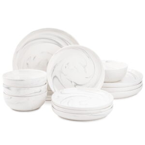 Thyme & Table Grey Marble 12-Piece Ceramic Dinnerware Set
